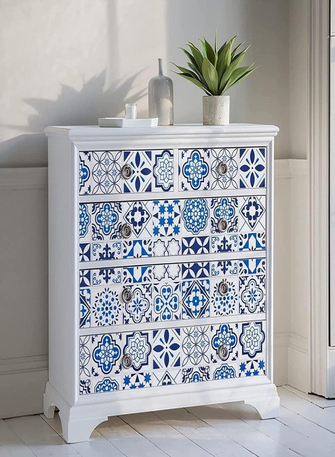 FLETIX Vinyl Peel and Stick Waterproof Wallpaper for Old Furniture Self Adhesive and Removable Surfaces for Home Cabinet Oil Proof Kitchen Countertop Stickers (1, Blue Floral(60x200cm)) - Image 2